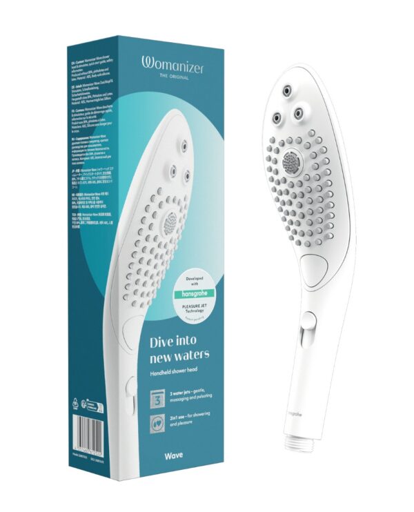 Womanizer Wave Shower Head - Womanizer Wave is the first ever combined shower head and water massage clitoral stimulator, uniting the expertise of bathroom experts hansgrohe and pleasure leaders Womanizer to create a truly outstanding crossover – the pleasure shower head. Touchless stimulation with the natural element water allows you to explore your body in a totally unique way. A variety of settings takes you on a journey towards peaks of pleasure, without overstimulation. PleasureJet and PleasureWhirl settings stimulate the clitoris, while the PowderRain setting provides a luxurious shower. All settings are finely honed by market-leading bathroom manufacturers hansgrohe for optimum performance. Wave can be used as a regular shower head or as a pleasure toy. Discreet and stylish, Wave functions as a high-quality shower head while also serving as a unique provider of exquisite orgasms. Simple controls - Flick between settings using the single-button control to choose between an opulent shower or an intense water-driven orgasmic stimulation. Womanizer Wave Shower Head